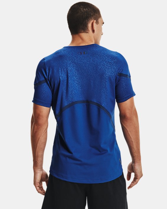 Men's UA RUSH™ HeatGear® 2.0 Emboss Short Sleeve, Blue, pdpMainDesktop image number 2